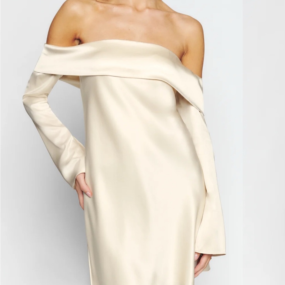 Reformation Cream Off-Shoulder Mini Dress - Picture 2 of 6